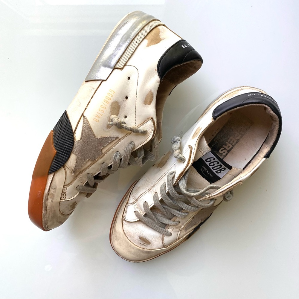 Golden Goose Cream and Silver Star Sneakers